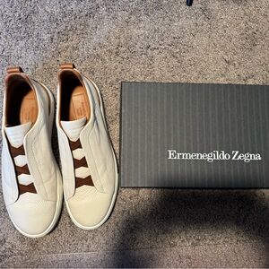 Ermenegildo Zegna White and Brown Sneakers